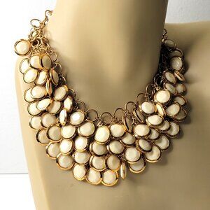 White Choker Gold Tone Resin Pendant Fashion Bib Statement Necklace